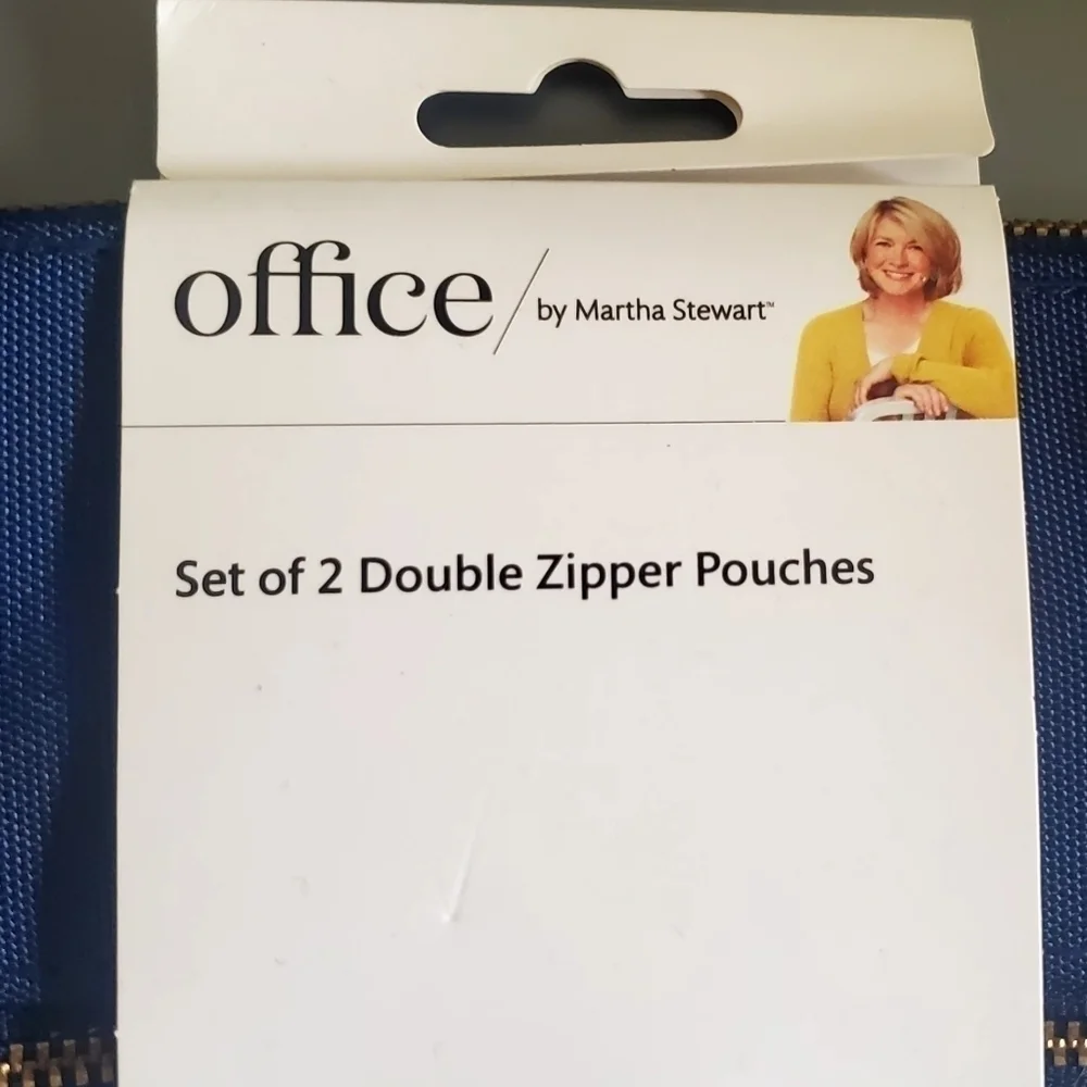 Martha Stewart Office Set 2 Navy Double Zipper Pouches